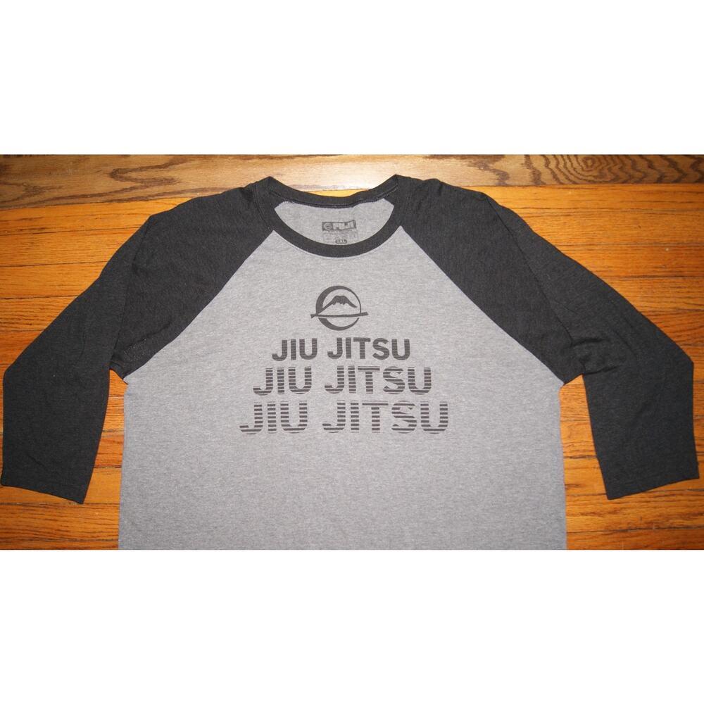 Fuji Sports BJJ Jiu-Jitsu Baseball Raglan 3/4 Sleeve Shirt Grey Black Mens 2XL